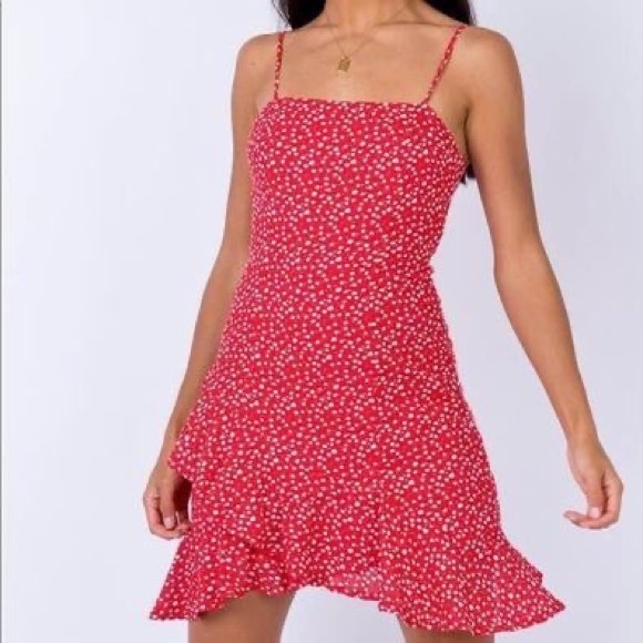 Princess Polly Dresses & Skirts - Princess Polly grasby mini dress red polka dot ruffle tie back mini dress size 6